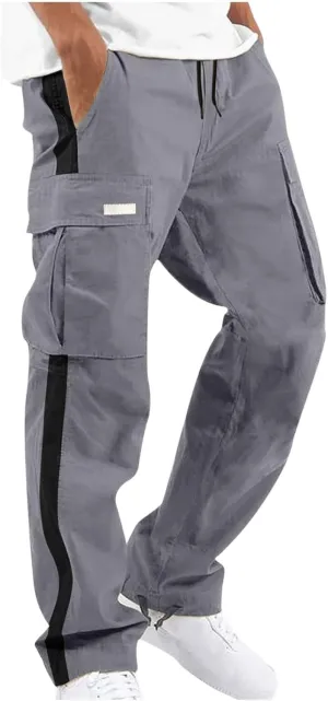 Cambkatl Men's Casual Cargo Pants Colorblock Straight Leg Workout Joggers Sweatpants Outdoor Hiking Pants with Multi-Pockets