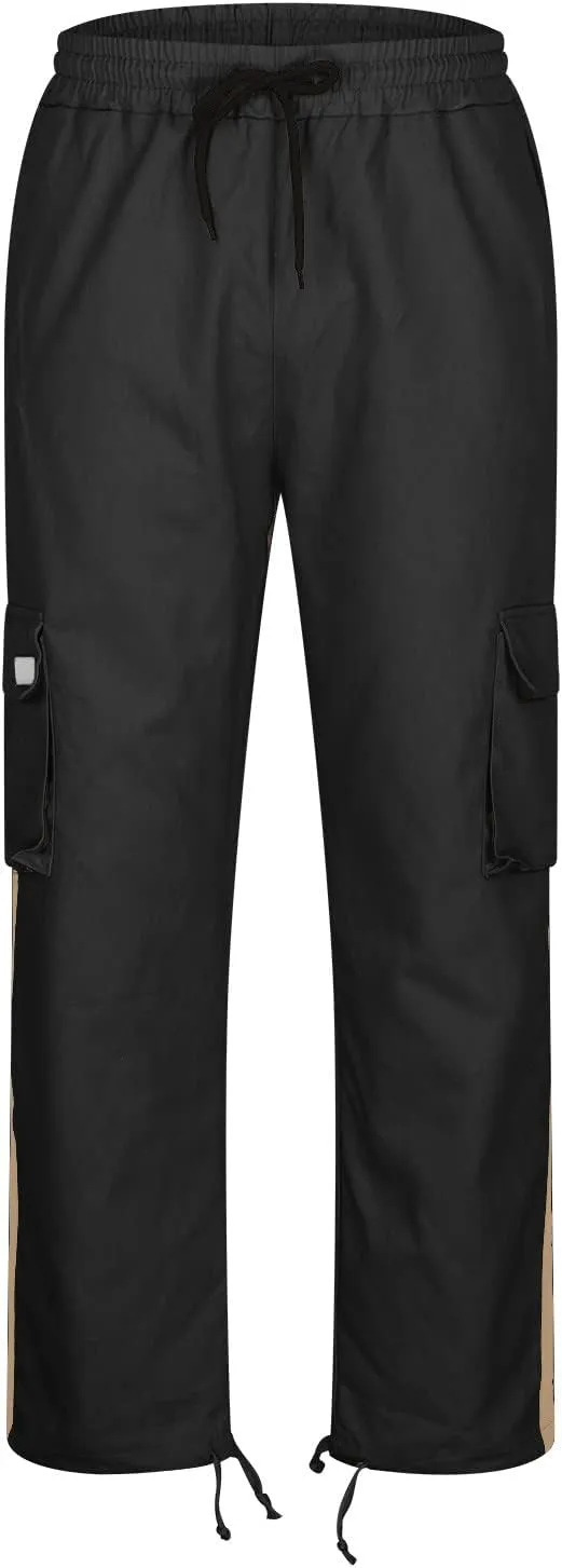 Cambkatl Men's Casual Cargo Pants Colorblock Straight Leg Workout Joggers Sweatpants Outdoor Hiking Pants with Multi-Pockets