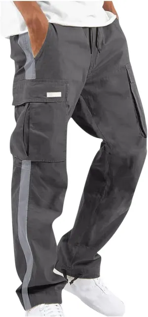 Cambkatl Men's Casual Cargo Pants Colorblock Straight Leg Workout Joggers Sweatpants Outdoor Hiking Pants with Multi-Pockets