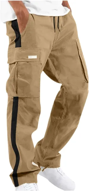 Cambkatl Men's Casual Cargo Pants Colorblock Straight Leg Workout Joggers Sweatpants Outdoor Hiking Pants with Multi-Pockets