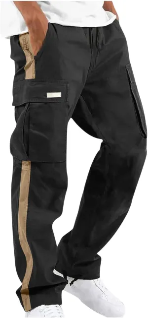Cambkatl Men's Casual Cargo Pants Colorblock Straight Leg Workout Joggers Sweatpants Outdoor Hiking Pants with Multi-Pockets