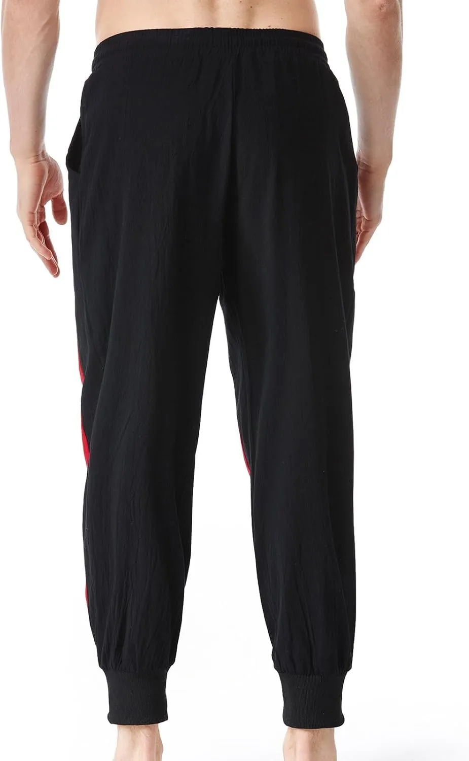 Cambkatl Men's Colorblock Linen Jogger Pants Lightweight Summer Yoga Golf Beach Sweatpants Lounge Trousers with Pockets