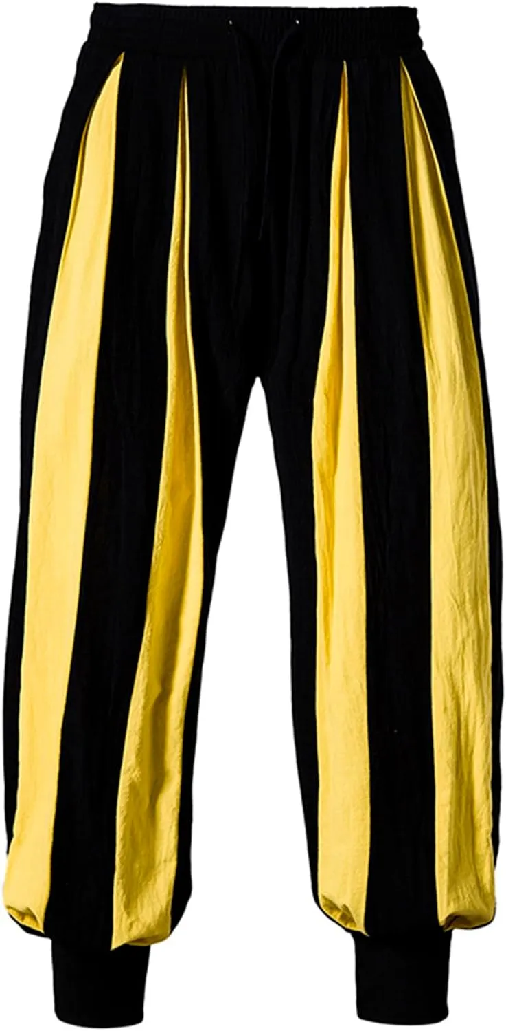 Cambkatl Men's Colorblock Linen Jogger Pants Lightweight Summer Yoga Golf Beach Sweatpants Lounge Trousers with Pockets