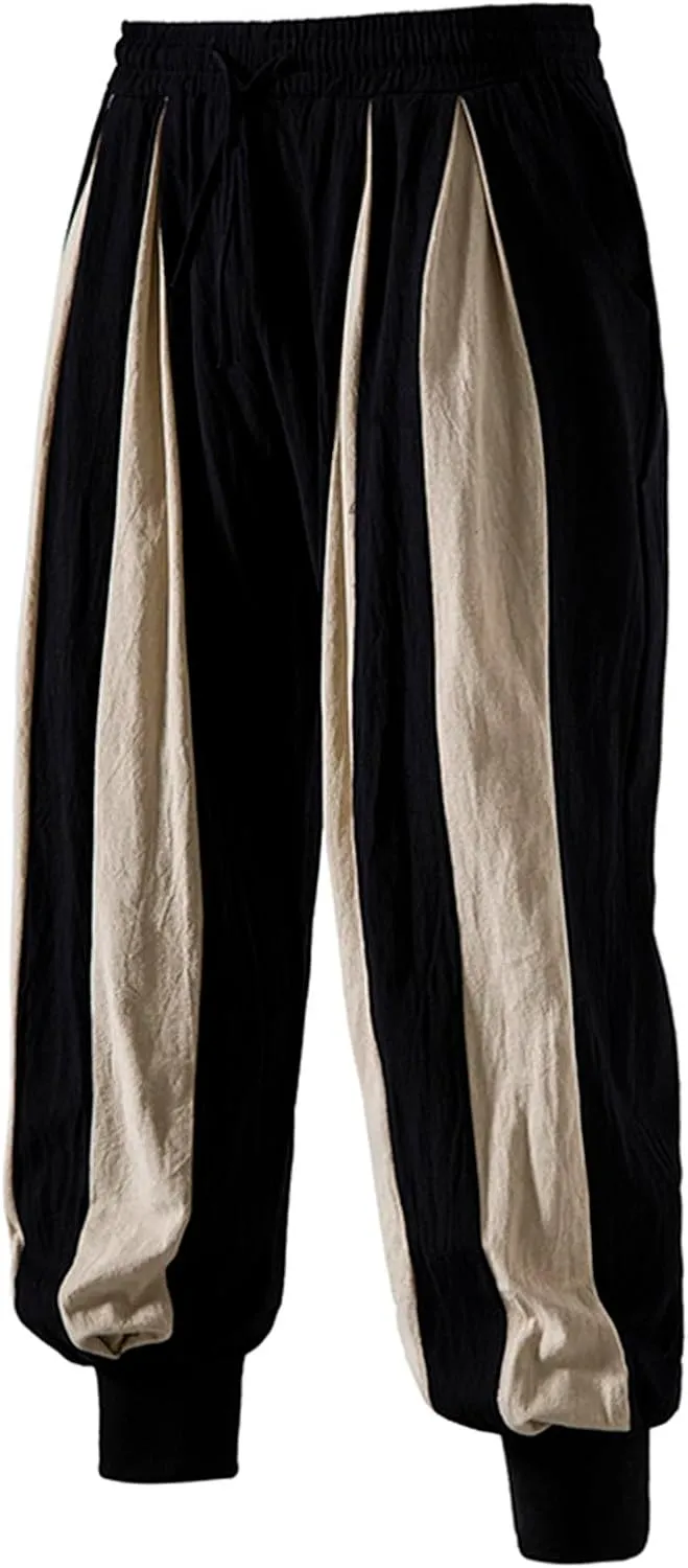 Cambkatl Men's Colorblock Linen Jogger Pants Lightweight Summer Yoga Golf Beach Sweatpants Lounge Trousers with Pockets