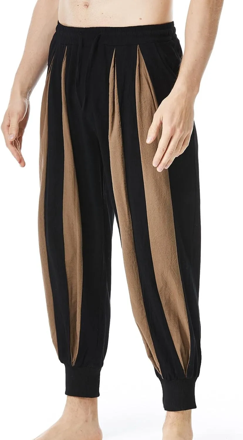 Cambkatl Men's Colorblock Linen Jogger Pants Lightweight Summer Yoga Golf Beach Sweatpants Lounge Trousers with Pockets