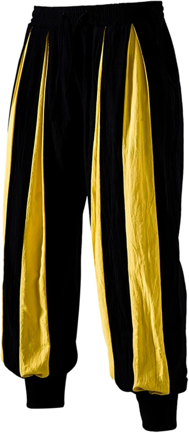 Cambkatl Men's Colorblock Linen Jogger Pants Lightweight Summer Yoga Golf Beach Sweatpants Lounge Trousers with Pockets