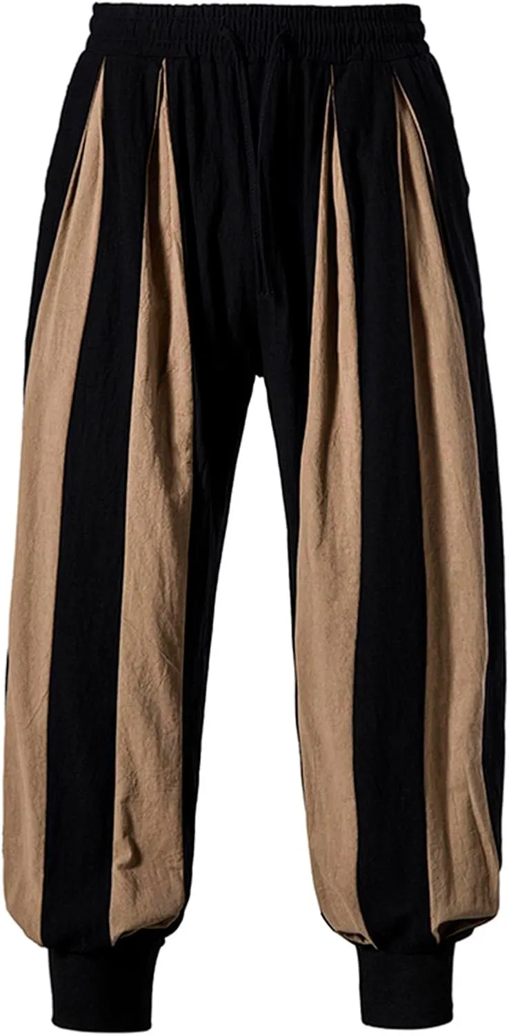 Cambkatl Men's Colorblock Linen Jogger Pants Lightweight Summer Yoga Golf Beach Sweatpants Lounge Trousers with Pockets