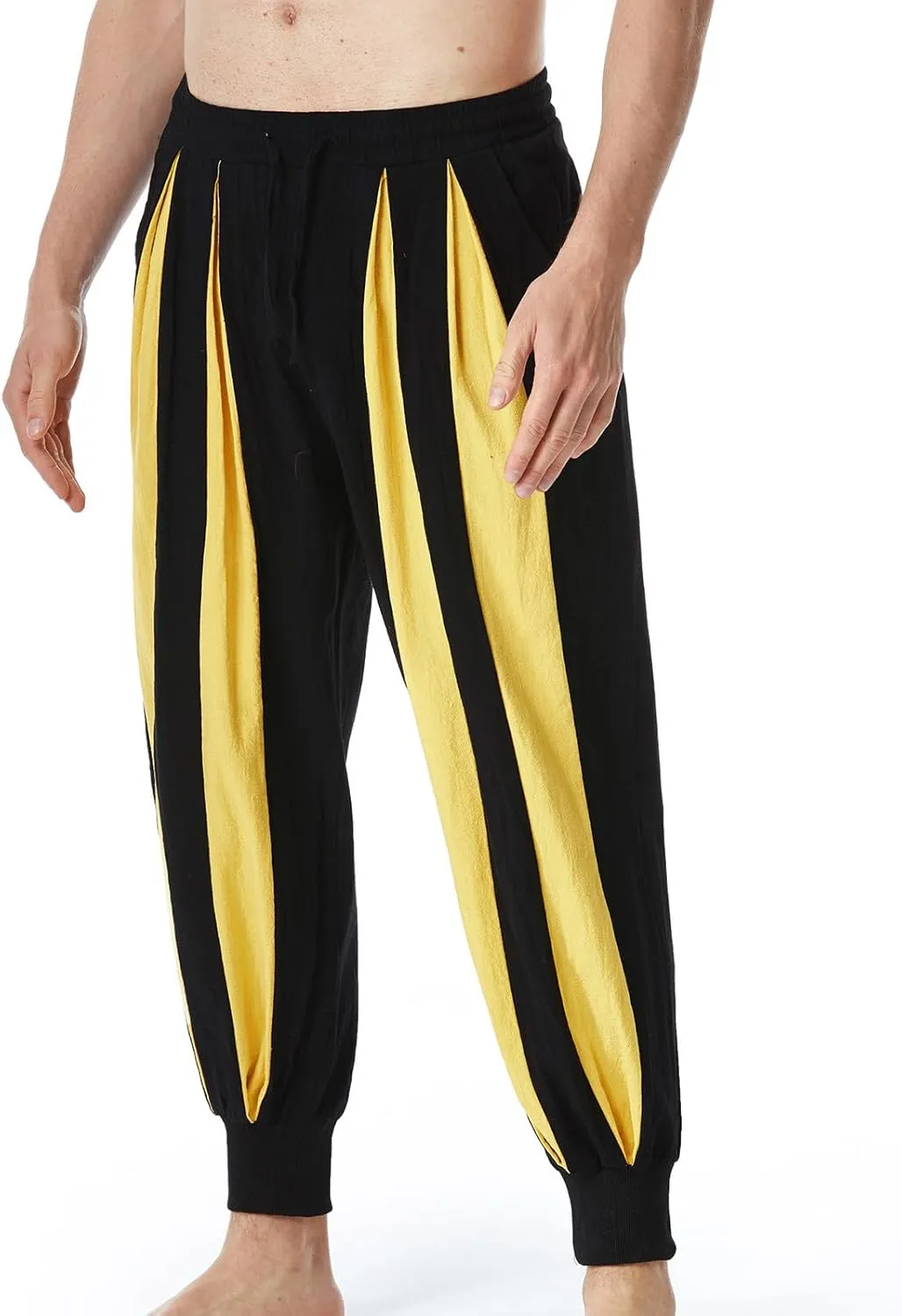 Cambkatl Men's Colorblock Linen Jogger Pants Lightweight Summer Yoga Golf Beach Sweatpants Lounge Trousers with Pockets