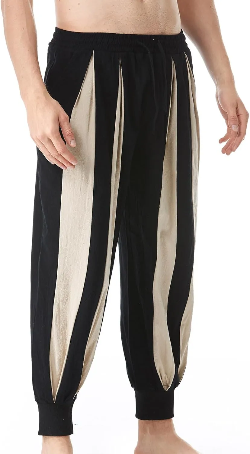 Cambkatl Men's Colorblock Linen Jogger Pants Lightweight Summer Yoga Golf Beach Sweatpants Lounge Trousers with Pockets