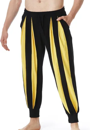 Cambkatl Men's Colorblock Linen Jogger Pants Lightweight Summer Yoga Golf Beach Sweatpants Lounge Trousers with Pockets