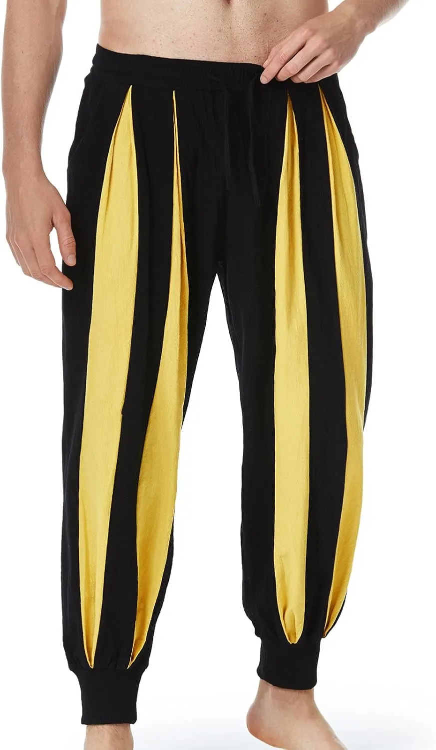 Cambkatl Men's Colorblock Linen Jogger Pants Lightweight Summer Yoga Golf Beach Sweatpants Lounge Trousers with Pockets