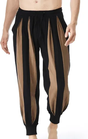 Cambkatl Men's Colorblock Linen Jogger Pants Lightweight Summer Yoga Golf Beach Sweatpants Lounge Trousers with Pockets