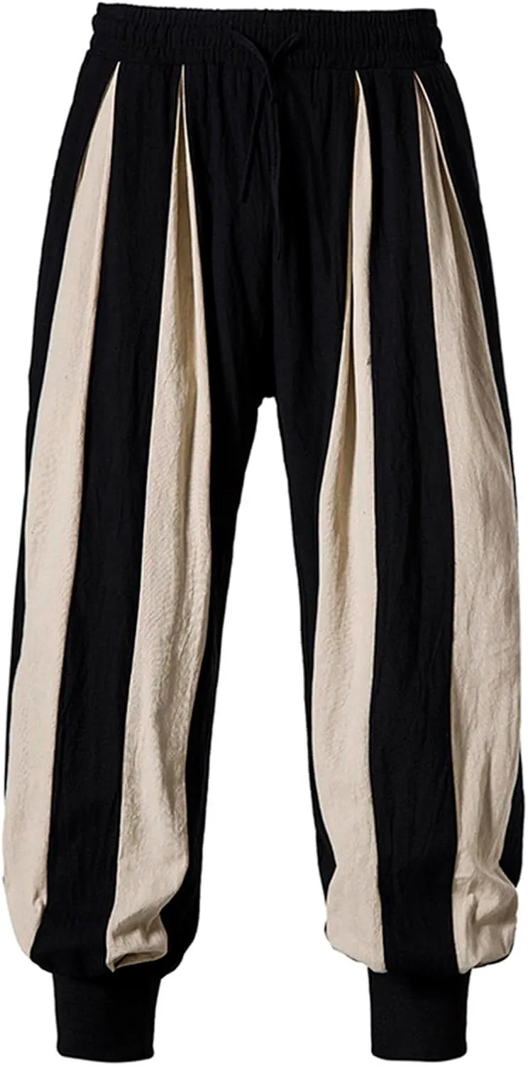 Cambkatl Men's Colorblock Linen Jogger Pants Lightweight Summer Yoga Golf Beach Sweatpants Lounge Trousers with Pockets