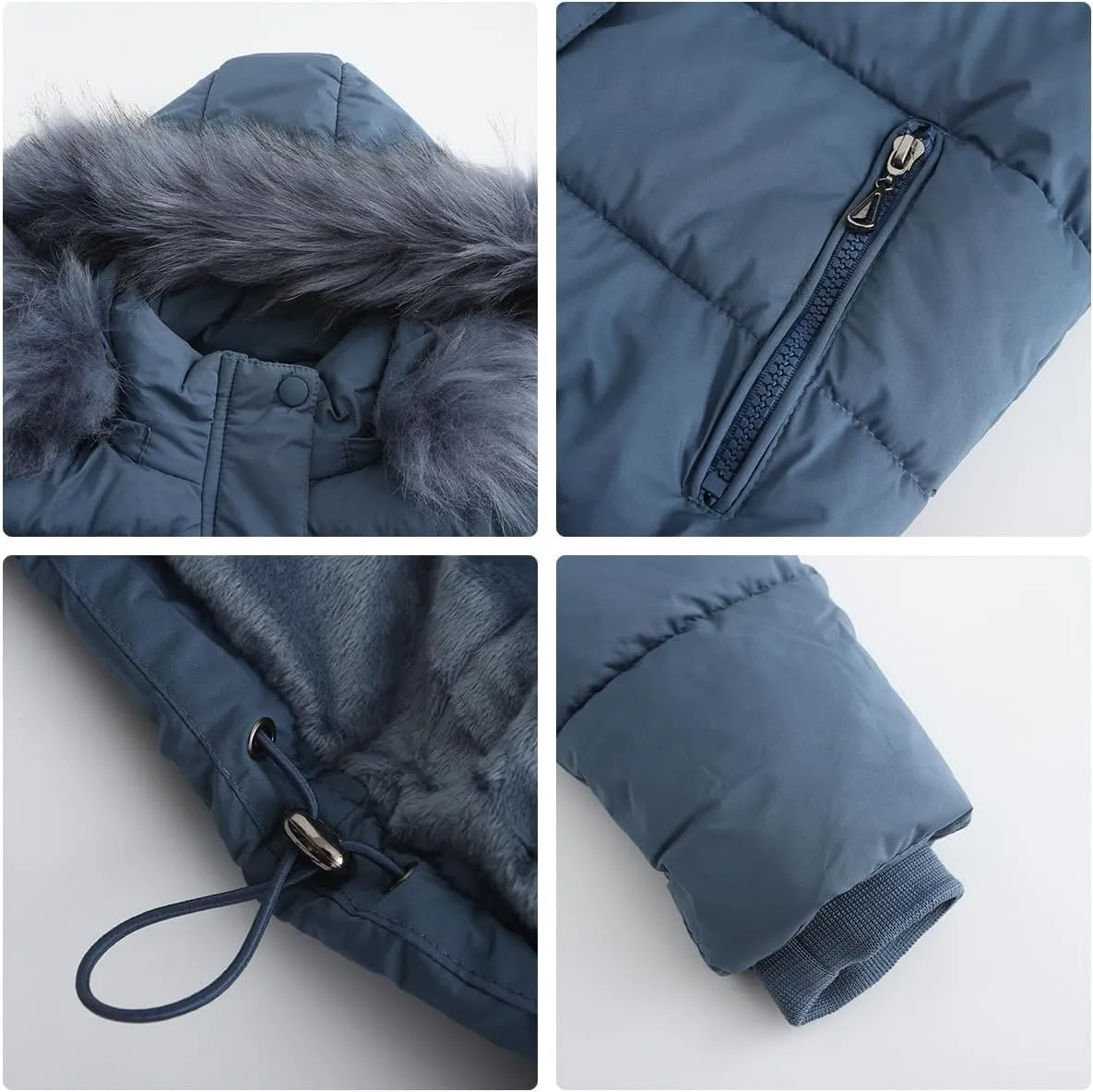 Canbebig Women's Faux Fur Collar Hooded Puffer Jacket Winter Short Zip Up Quilted Coat Warm Outwear with Zipper Fleece Lining