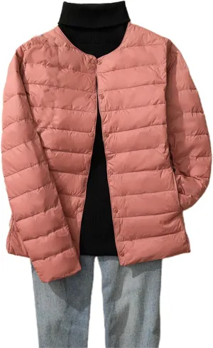 Canbebig Womens Quilted Jacket Lightweight Padding Coat Plus Size Button Down Puffer Jackets Collaless Winter Outwear Pockets