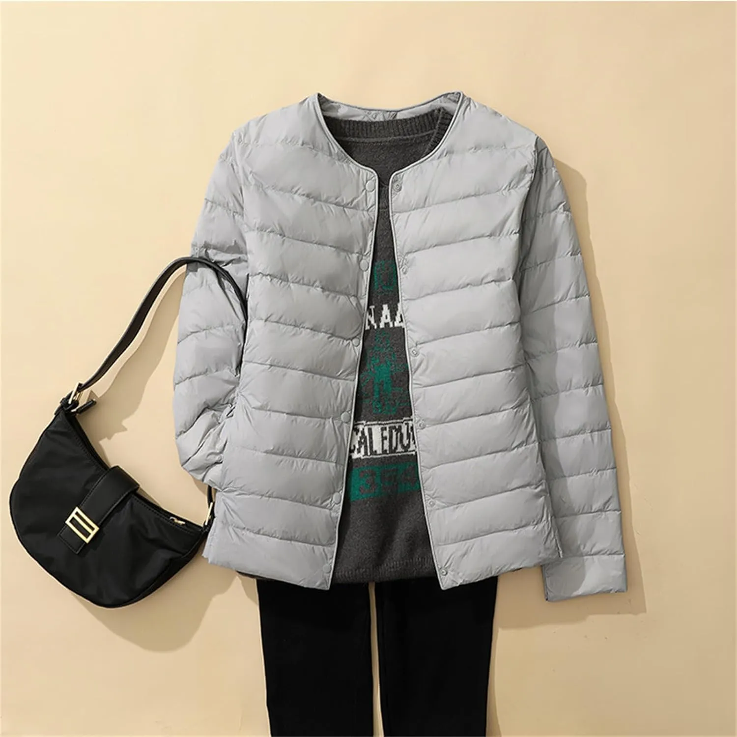 Canbebig Womens Quilted Jacket Lightweight Padding Coat Plus Size Button Down Puffer Jackets Collaless Winter Outwear Pockets