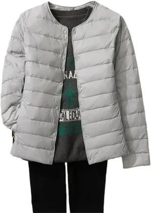 Canbebig Womens Quilted Jacket Lightweight Padding Coat Plus Size Button Down Puffer Jackets Collaless Winter Outwear Pockets