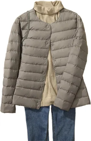 Canbebig Womens Quilted Jacket Lightweight Padding Coat Plus Size Button Down Puffer Jackets Collaless Winter Outwear Pockets
