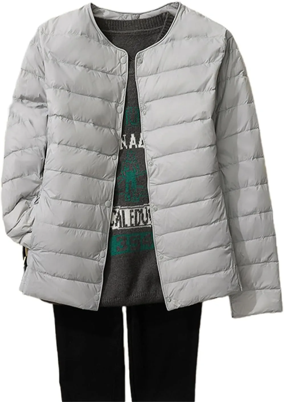 Canbebig Womens Quilted Jacket Lightweight Padding Coat Plus Size Button Down Puffer Jackets Collaless Winter Outwear Pockets