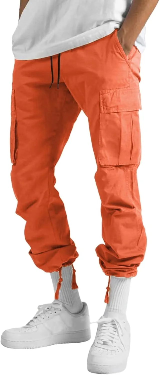 Cargo Pants for Men Relaxed Fit Mens Cargo Pants with Zipper Pockets Mens High Waisted Baggy Jogger Sweatpants Lounge