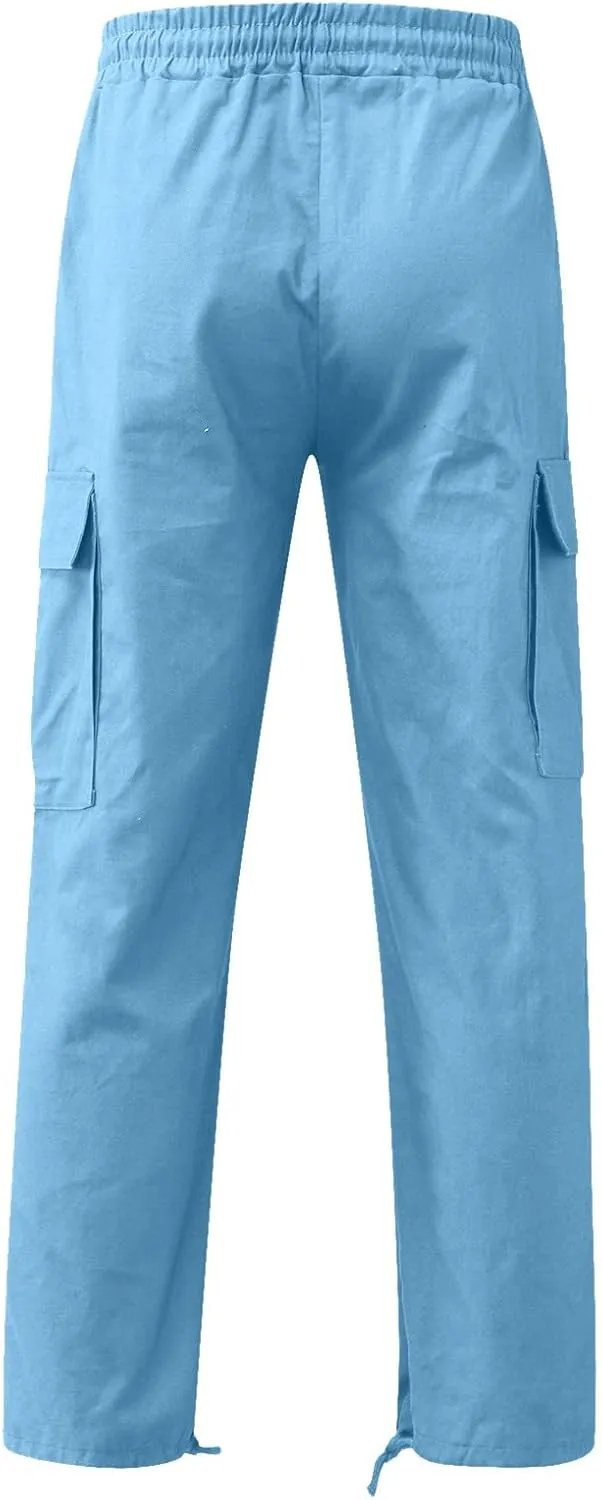Cargo Pants for Men Relaxed Fit Mens Cargo Pants with Zipper Pockets Mens High Waisted Baggy Jogger Sweatpants Lounge