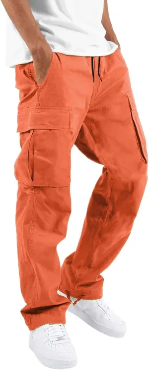 Cargo Pants for Men Relaxed Fit Mens Cargo Pants with Zipper Pockets Mens High Waisted Baggy Jogger Sweatpants Lounge