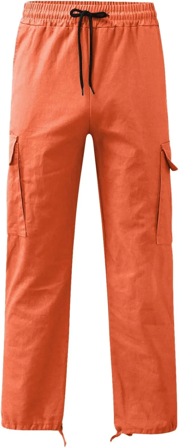 Cargo Pants for Men Relaxed Fit Mens Cargo Pants with Zipper Pockets Mens High Waisted Baggy Jogger Sweatpants Lounge