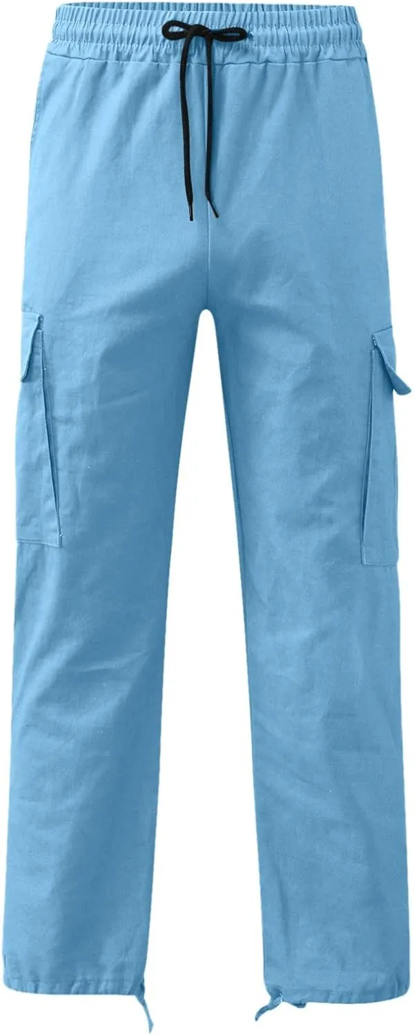 Cargo Pants for Men Relaxed Fit Mens Cargo Pants with Zipper Pockets Mens High Waisted Baggy Jogger Sweatpants Lounge