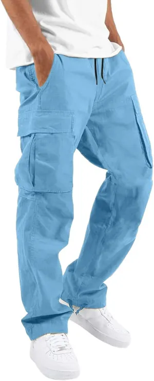 Cargo Pants for Men Relaxed Fit Mens Cargo Pants with Zipper Pockets Mens High Waisted Baggy Jogger Sweatpants Lounge