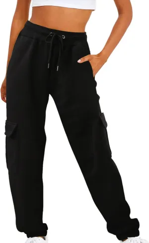 Cargo Pants Women Fleece Lined Joggers Sweatpants Baggy Casual Athletic Jogging Pants with Pocket Trendy Fall Outfits