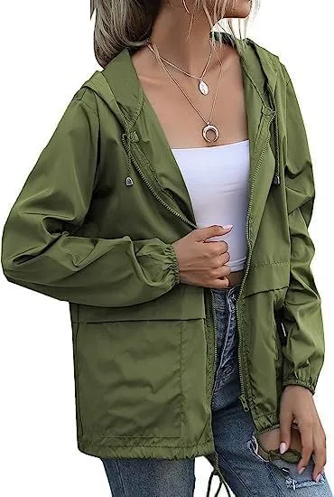 Cdiecer Rain Coats For Women Waterproof Spring Jacket Rain Jackets With Hood Adjustable Windbreaker Travel Raincoats