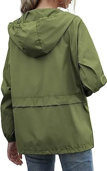 Cdiecer Rain Coats For Women Waterproof Spring Jacket Rain Jackets With Hood Adjustable Windbreaker Travel Raincoats