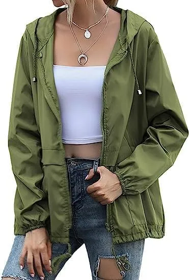 Cdiecer Rain Coats For Women Waterproof Spring Jacket Rain Jackets With Hood Adjustable Windbreaker Travel Raincoats