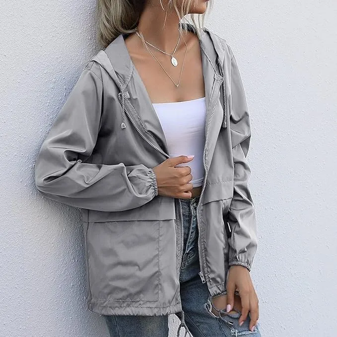 Cdiecer Raincoat For Women Hooded Spring Jackets 2024 Rain Jackets Adjustable Rain Coats Waterproof Windbreaker