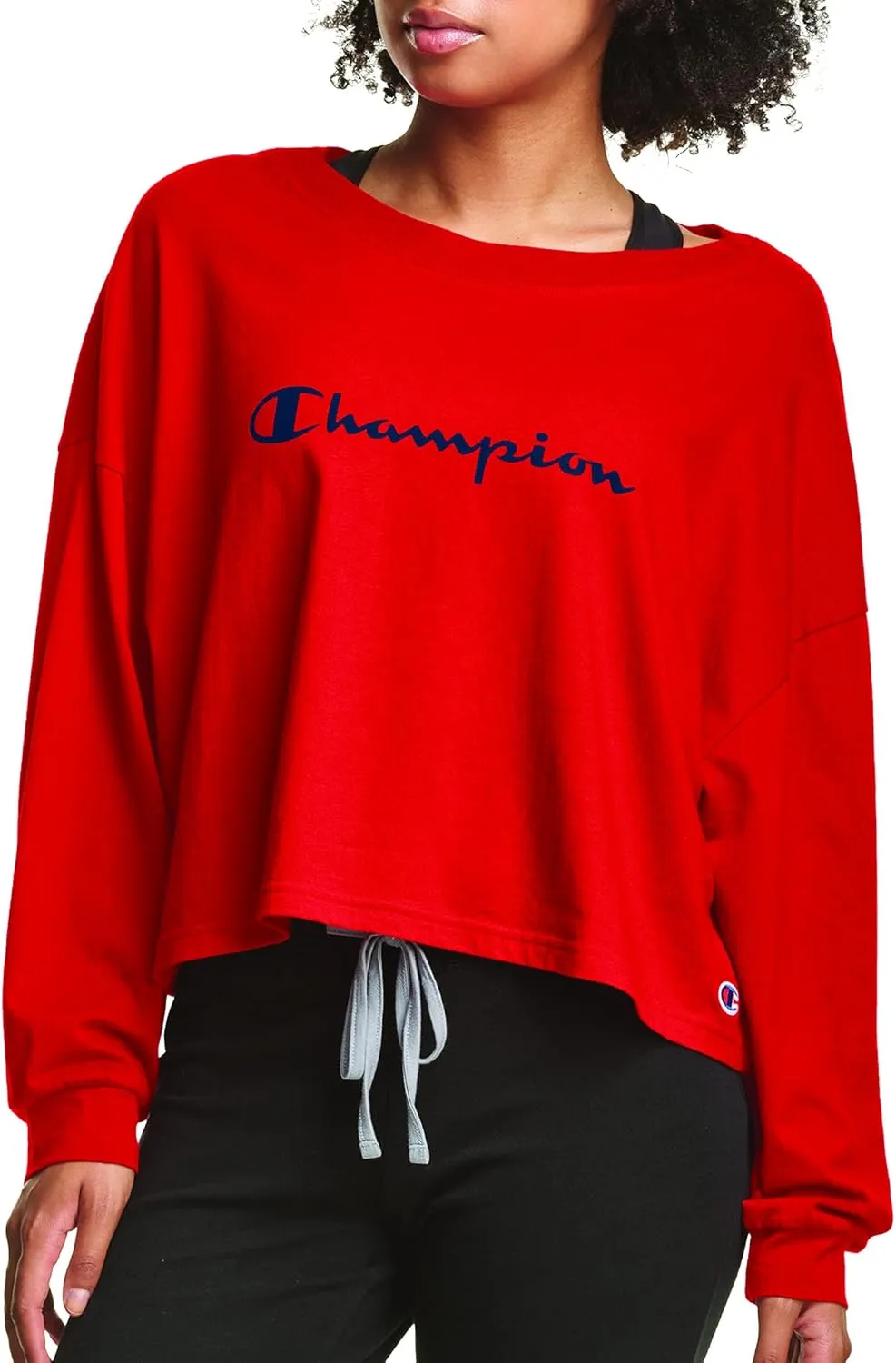 Champion Women's Sleep Cropped Tee, Script Logo