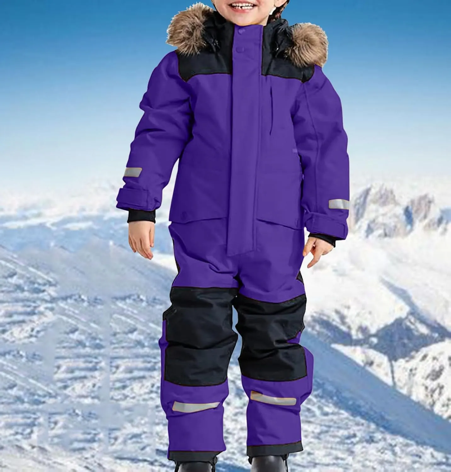 Children Boy Girl Padded Jacket Overalls Hoodies Outerwear for Kid Thick Warm Fuzzy Hooded Padded Jacket