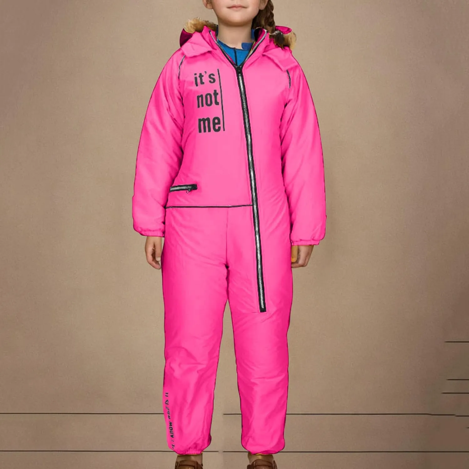 Children Boy Girl Padded Jacket Overalls Hoodies Outerwear for Kid Thick Warm Fuzzy Hooded Padded Jacket