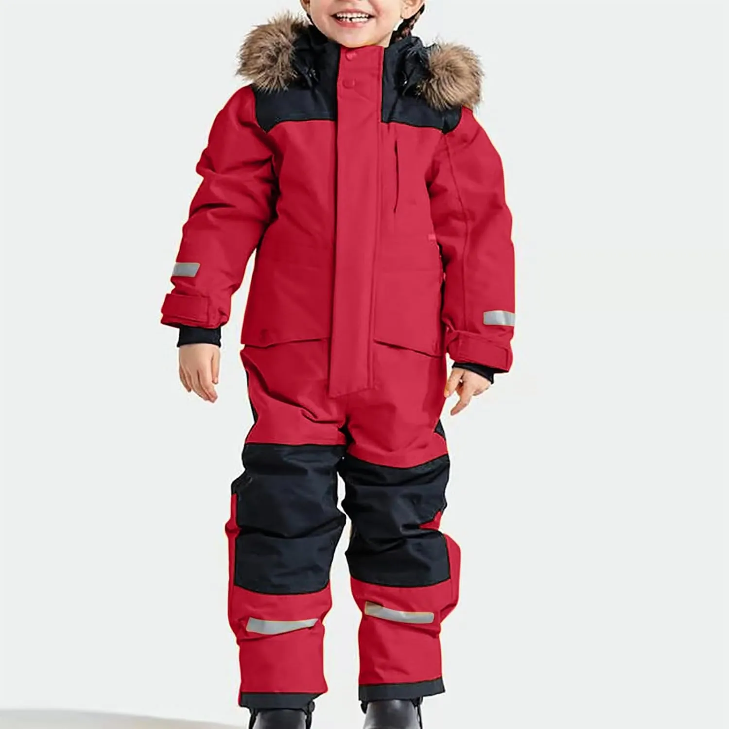 Children Boy Girl Padded Jacket Overalls Hoodies Outerwear for Kid Thick Warm Fuzzy Hooded Padded Jacket