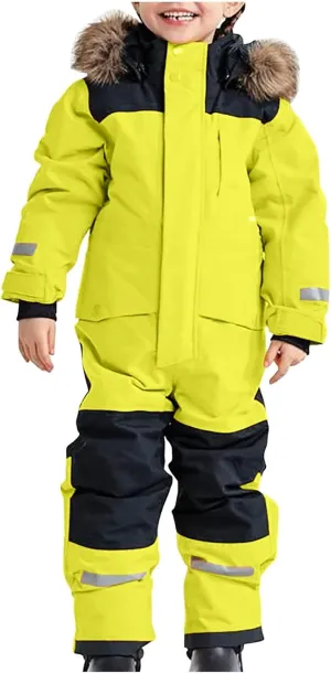 Children Boy Girl Padded Jacket Overalls Hoodies Outerwear for Kid Thick Warm Fuzzy Hooded Padded Jacket