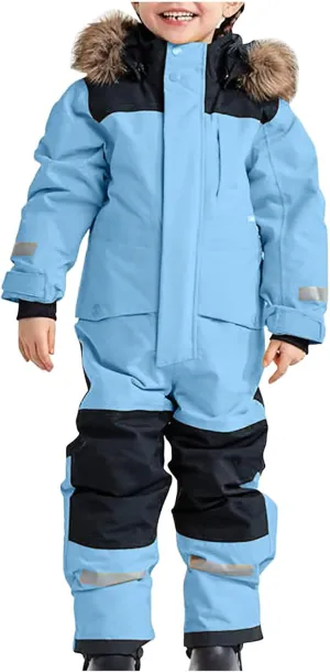 Children Boy Girl Padded Jacket Overalls Hoodies Outerwear for Kid Thick Warm Fuzzy Hooded Padded Jacket