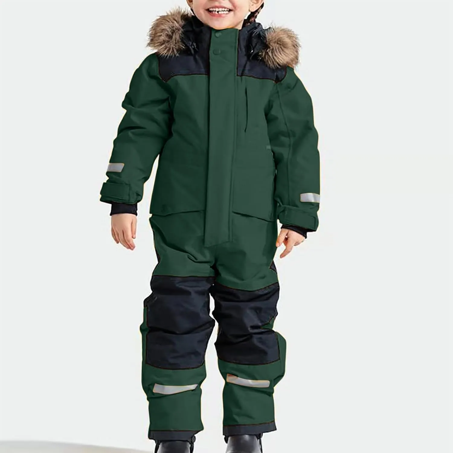 Children Boy Girl Padded Jacket Overalls Hoodies Outerwear for Kid Thick Warm Fuzzy Hooded Padded Jacket