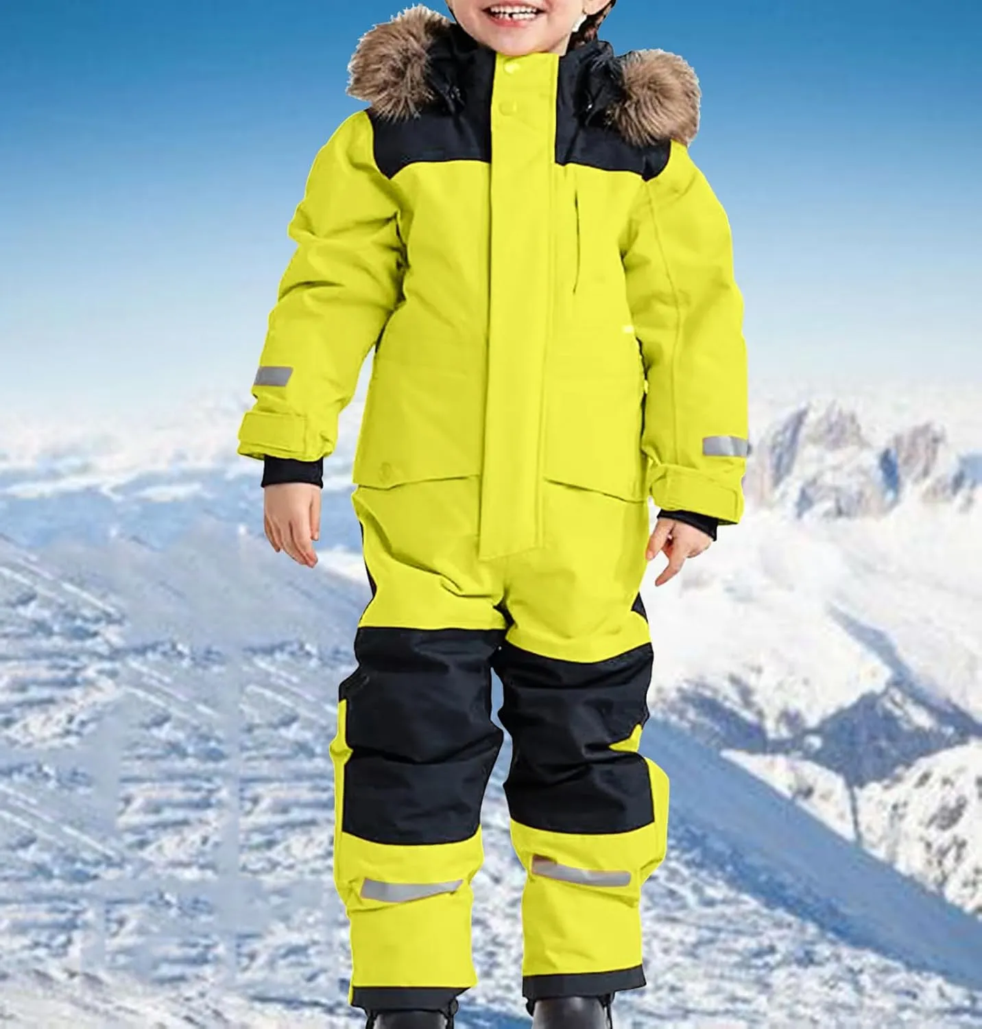 Children Boy Girl Padded Jacket Overalls Hoodies Outerwear for Kid Thick Warm Fuzzy Hooded Padded Jacket