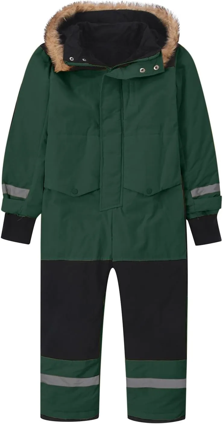 Children Boy Girl Padded Jacket Overalls Hoodies Outerwear for Kid Thick Warm Fuzzy Hooded Padded Jacket