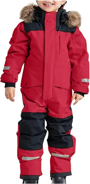 Children Boy Girl Padded Jacket Overalls Hoodies Outerwear for Kid Thick Warm Fuzzy Hooded Padded Jacket
