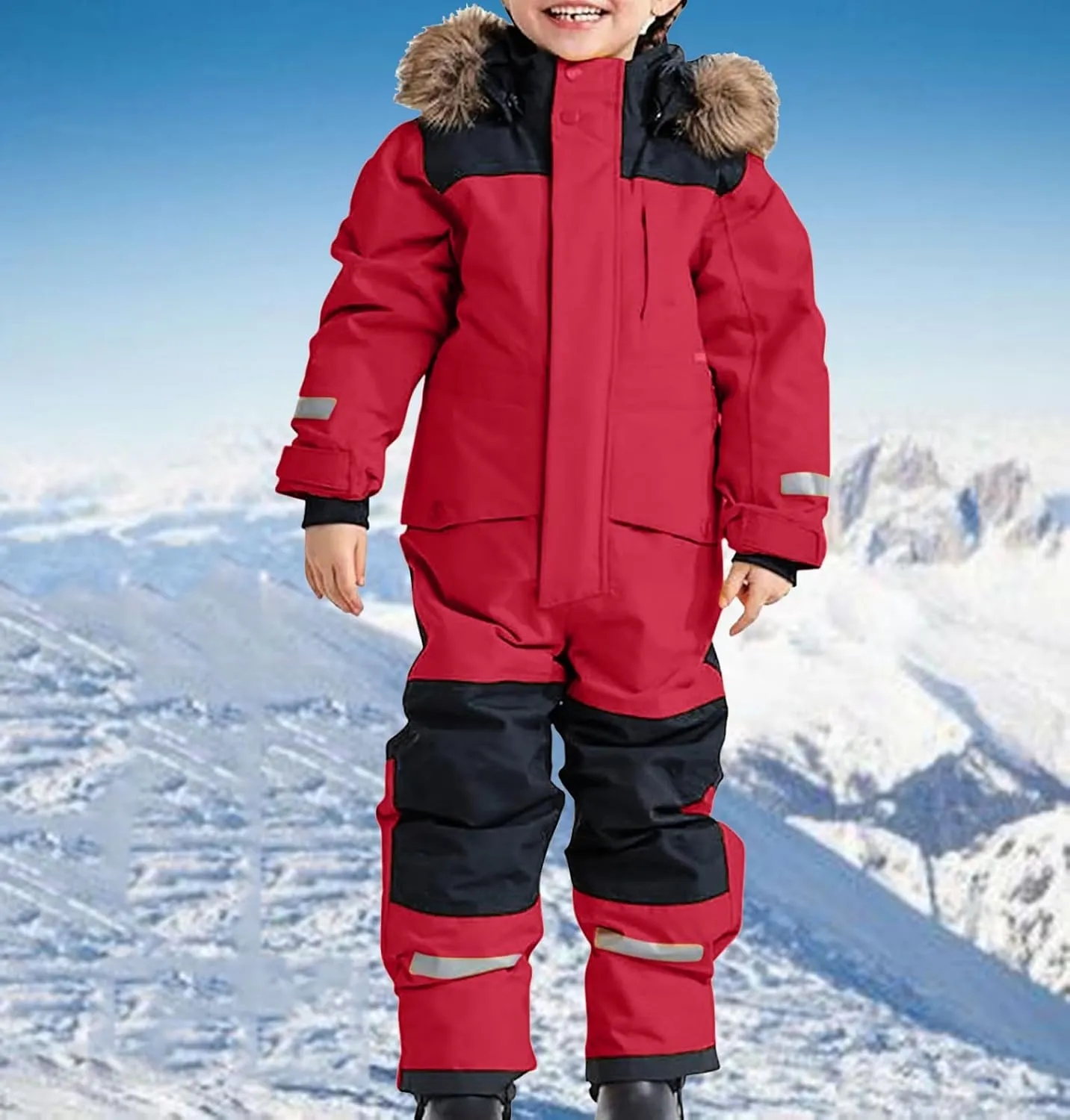 Children Boy Girl Padded Jacket Overalls Hoodies Outerwear for Kid Thick Warm Fuzzy Hooded Padded Jacket