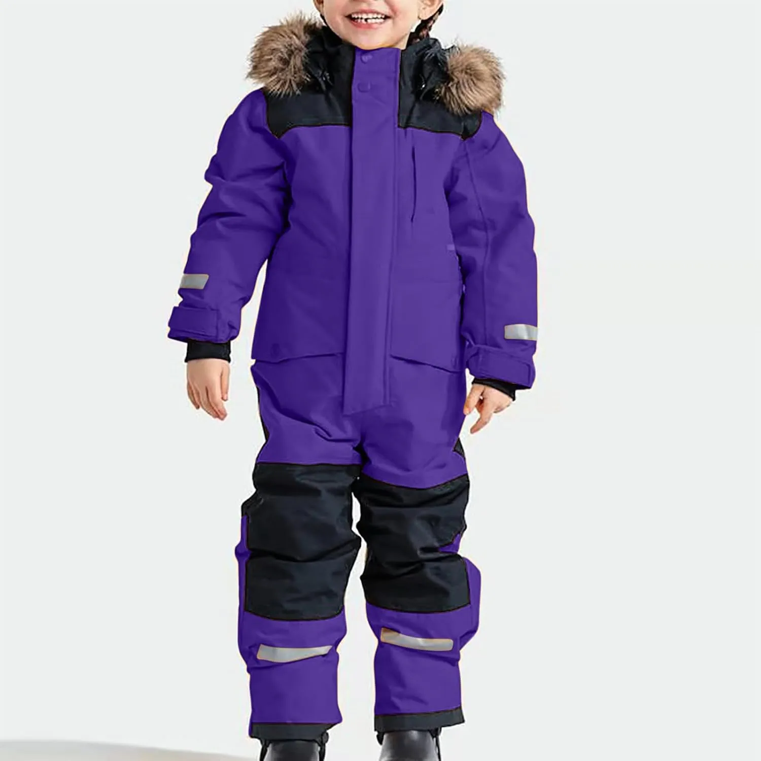 Children Boy Girl Padded Jacket Overalls Hoodies Outerwear for Kid Thick Warm Fuzzy Hooded Padded Jacket