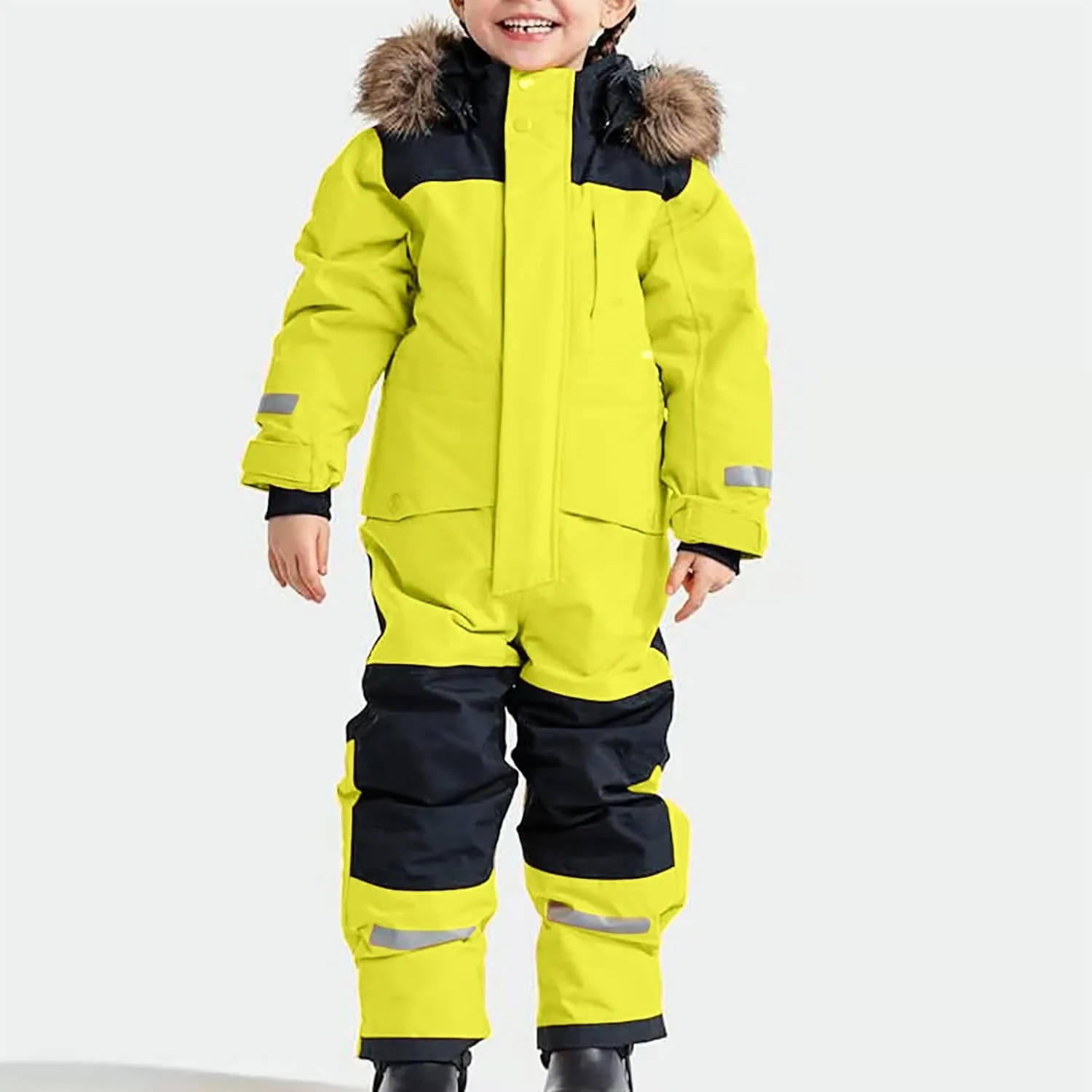 Children Boy Girl Padded Jacket Overalls Hoodies Outerwear for Kid Thick Warm Fuzzy Hooded Padded Jacket