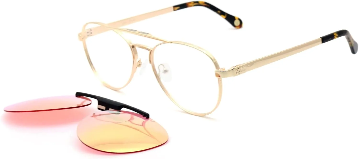 Clip On Flip Up Sunglasses in Metal Lightweight Aviator Frame - w/Magnetic Clip-On Technology