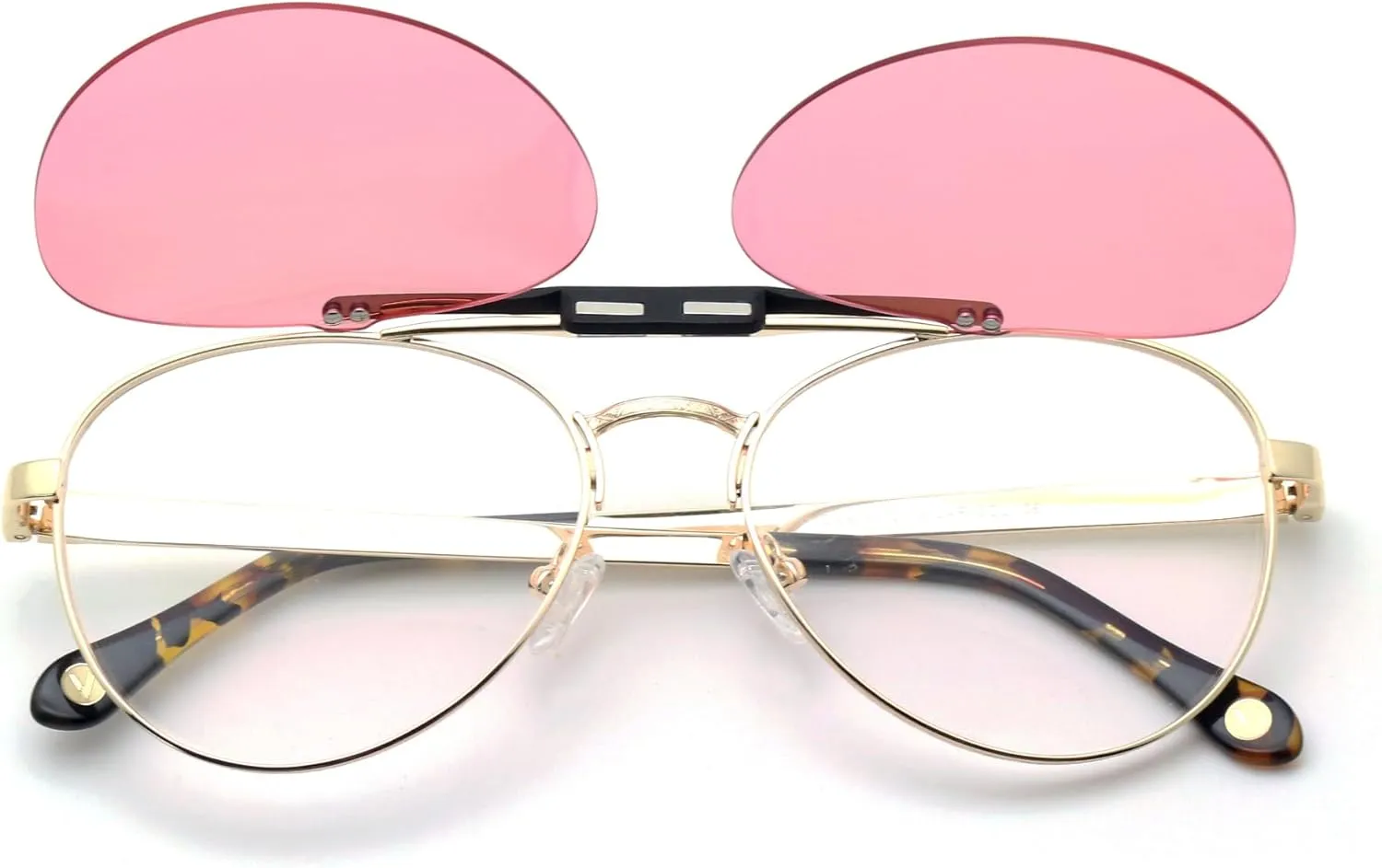 Clip On Flip Up Sunglasses in Metal Lightweight Aviator Frame - w/Magnetic Clip-On Technology