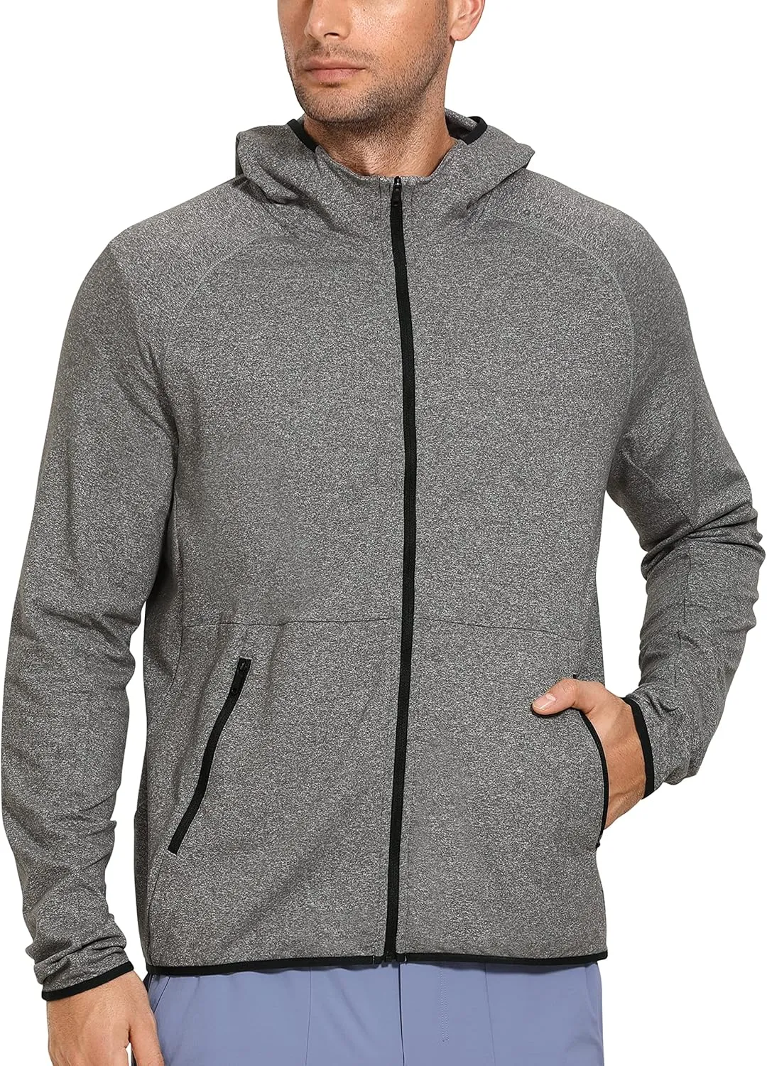 CRZ YOGA Men's Brushed Comfy Zip Up Hoodie Lightweight Athletic Running Jackets Workout Long Sleeve Sweatshirts